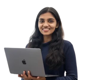 Digital marketer in Ernakulam, Kerala holding a laptop and smiling confidently